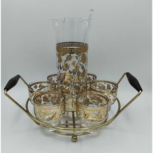 MCM Culver Chantilly 22k Gold Carafe & 6 Cordial Cocktail Glasses Vintage RARE